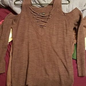 Express open shoulder purple sweater